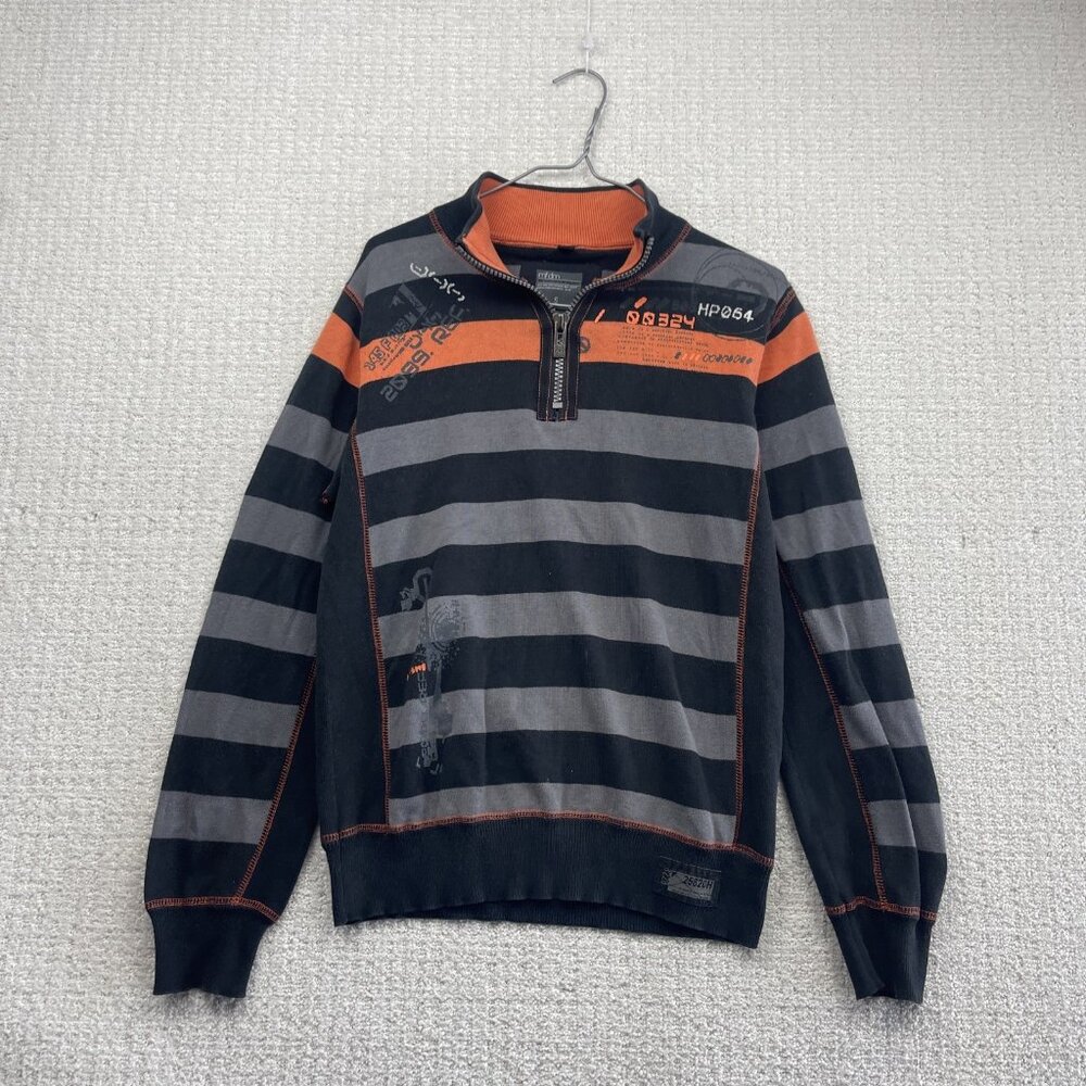 Y2K MFDM Half Zip Striped Knit Sweater Orange Cyber Goth Grunge Punk Men Sz S